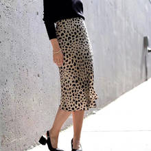 Falda de seda con estampado de leopardo para mujer, Falda Midi elástica de cintura alta, Sexy, primavera y otoño, 2019 2024 - compra barato
