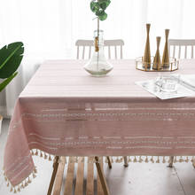 Nordic Table Cloth Striped Tablecloth Cotton Linen Rectangle Pink Table Covers Home Decor Hollow Kitchen Table Linen With Tassel 2024 - buy cheap