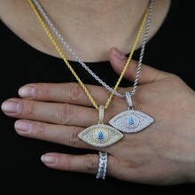 Gold Silver Color Men iced out blue eye of God pendant necklaces with zircon cz fashion cz tennis chain hip hop men jewelry 2024 - buy cheap