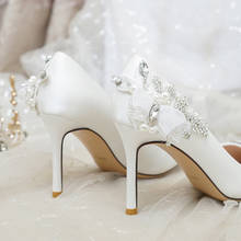 Свадебные туфли Новинка 2020 женские свадебные туфли из основной пряжи жемчужные белые туфли на высоком каблуке женские универсальные туфли на тонком каблуке с кристаллами 2024 - купить недорого
