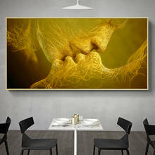 Abstract Golden and Black Love Kiss Canvas Painting Posters and Prints Wall Art Pictures for Living Room Home Decoration Cuadros 2024 - buy cheap