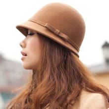 2021 inverno elegante feminino dobrável chapéu de balde de feltro de lã com borda feminino arco chapéus de pesca floppy bonés sólidos proteção solar 2024 - compre barato