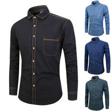 Camisa vaquera de manga larga para hombre, cárdigan de algodón de talla grande, camisas ajustadas informales, Tops, ropa con botones y bolsillo, N5240 2024 - compra barato