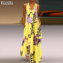 Bohemian Print Maxi Dress ZANZEA 2020 Women's V Neck Sundress Casual Long Vestidos Female Sleeveless Summer Tunic Robe Plus Size 2024 - buy cheap