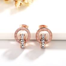 YUN RUO Rose Gold Silver Color Roman Numerals Zircon Stud Earring Woman Titanium Steel Fashion Jewelry Never Fade Drop Shipping 2024 - buy cheap