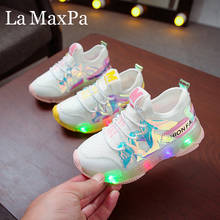 Sapatos para crianças com led, sapatos infantis de malha de lycra respirável com luz led para meninos e meninas, sapato infantil, outono 2020