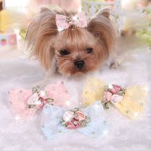 Pet Hair Bow Rhinestone Embroidery Lace Pet Dog Bows Pet Hair Bows Hair Clip Dog Bow Grooming Supplies 2024 - buy cheap