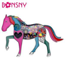 Bonsny Alloy Enamel Floral Colorful Horse Brooches Clothes Scarf Pin Anime Animal Jewelry  Women Girl Teen Gift 2019 New Fashion 2024 - buy cheap