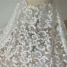 Tecido de noiva, off white geométrico, malha de renda, tecido de tule com lantejoulas frisado, vestido de casamento 53 "de largura 1 jarda 2024 - compre barato