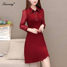 large plus size office ladies patchwork dresses elegant knee length long sleeve red dress ruffle a line dress women vestidos 2024 - buy cheap