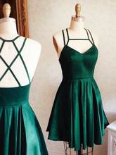 Vestidos de Fiesta verde cortos Vintage con bolsillos, satén, hasta la rodilla, Halter, graduación, para Juniors 2024 - compra barato