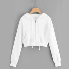 Women Hoodies Long Sleeve Zipper Up Hooded Sweatshirt with Pocket Crop Tops Casual Sportswear Fashion Autumn Solid Pullovers 2024 - buy cheap