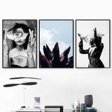 Pintura en lienzo de Ojos de niña, lienzo de arte de pared con cita de flores en blanco y negro, carteles nórdicos e impresiones, imágenes de pared para decoración de sala de estar 2024 - compra barato