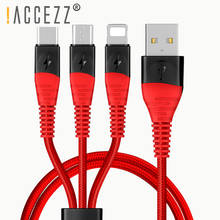 ! Зарядный кабель ACCEZZ 3 в 1 для iPhone X XS MAX XR 8 7 Plus Micro USB Type C 2024 - купить недорого