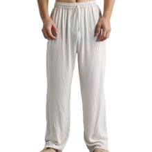 Мужские хлопковые льняные длинные штаны размера плюс с эластичной резинкой на талии, свободные прямые брюки, длинные штаны с эластичной резинкой на талии, свободные прямые брюки 2024 - купить недорого
