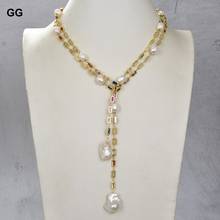 GG Jewelry-collar de cadena de cristal de 50 pulgadas, perlas blancas cultivadas, colores mezclados, rectangulares, Cz, chapado en oro largo, colorido 2023 - compra barato