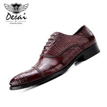 DESAI Новые поступления крокодил Обувь в деловом стиле мужские нарядные туфли с острыми носками из натуральной кожи на шнуровке официальная одежда; Туфли-оксфорды для мужчин 2022 - купить недорого