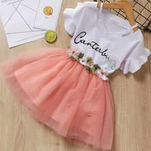 Fashion Kids Clothing Sets Summer Baby Girls Clothes Flower Printing T-shirt + Skirt Suit 2Pcs Kids Clothes letter Girls Suit 2024 - купить недорого