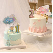 Adorno para pastel de feliz cumpleaños, adornos para pastel de fiesta de cumpleaños, Baby Shower, color rosa y azul, arcoíris brillante, novedad 2024 - compra barato