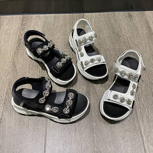 Koovan Women's Platform Sports Sandals 2020 Summer New Real Leather Crystal Hook And Loop Open Toe Platform Sandals Trend 2024 - buy cheap