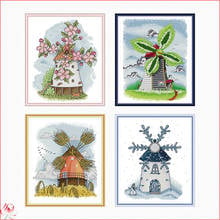 Four Seasons Windmill Cross Stitch Kit DIY Pattern Embroidery Kit 11CT 14CT Needlework Sets Sewing Kit Home Decoration Crafts 2024 - buy cheap