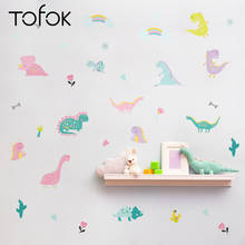 Tofok-pegatina de pared con diseño de dinosaurio para habitación de niños, Mural con diseño de plantas de dinosaurio de dibujos animados, estilo nórdico Ins, para decoración del hogar, 49 unids/set por Set 2024 - compra barato