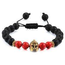 Men Bracelets 8MM Black Lava Stone Hematite Beads Red Natural Roman Warrior Gladiator Helmet Bracelet Women Yoga Elastic Jewelry 2024 - buy cheap