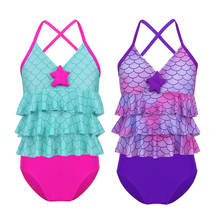 Summer Outfits Kids Girls Tankini Mermaid Scales Printed Starfish Bikini Swimsuit Swimwear Bathing Suit Set Tops with Bottoms 2024 - buy cheap
