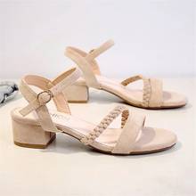 Suede Mid heels sandals women 2019 Summer shoes women Fashion Buckle Strap Open toe sandals Square heel Riband female shoes 2024 - buy cheap