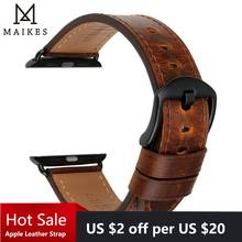 MAIKES Watch Accessories Genuine Leather For Apple Watch Band 45mm 44mm 41mm 38mm For iWatch Bands Series 7 6 5 4 Watch Strap 2024 - buy cheap