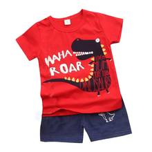 Camiseta com estampa de dinossauro, calças de cor sólida estampadas para bebês meninos casuais roupas de verão 2021 2024 - compre barato