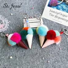 ST.Jessi-Llavero de piel de visón Real para coche, accesorio para llaves con colgante, de cono de helado, bolso, novedad de 2019 2024 - compra barato