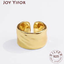 Anéis de prata esterlina 925 com design simples de cor dourada, joia fina retrô para abertura duradoura 2024 - compre barato