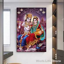 Pintura en lienzo de la India religión, Lord Radha Krishna, póster e impresión, imágenes artísticas de pared para sala de estar, decoración del hogar, Cuadro 2024 - compra barato
