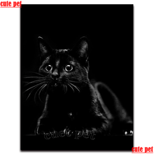 5d pintura diamante quadrado completo animal gato preto imagens bordado diamante pintura mosaico adesivos de parede ponto cruz decoração 2024 - compre barato