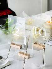 Personalized Clear Acrylic Wedding Table Numbers with Holders Calligraphy Wedding Signage Rustic Clear Wood Table Number Stand 2024 - buy cheap