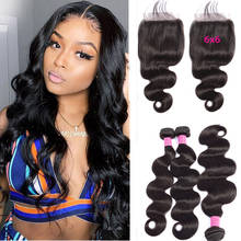 Peruvian Body Wave With 6X6 Closure Fashion Queen Hair 6x6 Lace Closure And Bundles Remy Human Hair Bundles With 6x6 Closure 2024 - buy cheap