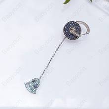 Fahsion 925 prata esterlina único disco azul e sino longo gota brinco micro zircônia cúbica feminino marca de luxo jóias um pc 2024 - compre barato