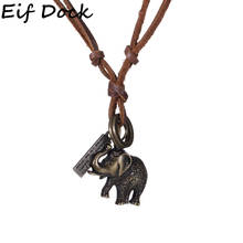 Eif Dock Vintage Elephant Leather Necklace for Women Men Adjustable Rope Chain Long Necklace & Pendants Alloy Jewelry 2024 - buy cheap