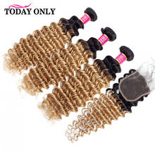 TODAY ONLY Brazilian Deep Wave Bundles With Closure Blonde 3Bundles With Closure Remy Ombre Human Hair Bundles With Lace Closure 2024 - buy cheap