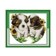 Joy Sunday Two Puppies Kiss Cross Stitch Kit Lovely Couple Series Chinese Embroiderys Counted Needlework Set Decoracion for Home 2024 - buy cheap