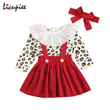 1-3 Years Infant Newborn Baby Girl 3pcs Outfit Set Leopard Printed Lace Crew Romper Strap Skirt Bow Tie Toddlers Spring Autumn 2024 - buy cheap