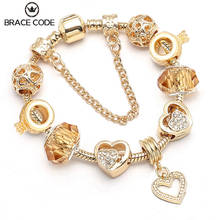 CINTA CÓDIGO Dropshipping Cor do Ouro Coração Charme Pulseira Pingente Amor Oco Beads Brand Bracelet & Bangle Para Mulheres Jóias 2024 - compre barato