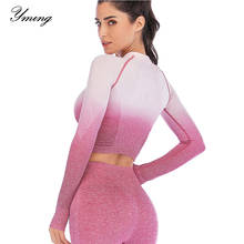 YMING Women Sports Long Sleeve Fashion Seamless Gym  Tops Workout Breathable Tops with Thumbholes Body Building Beauty Top 2024 - buy cheap