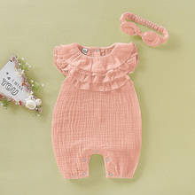 Telotuny roupas da menina do bebê recém-nascido do miúdo meninas sólido sem mangas plissado algodão linho macacão bandana roupas 2024 - compre barato