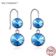 Silverhoo-brincos femininos de prata esterlina 925, redondo, azul, áustria, cristal, joias finas, presente de dia dos namorados, romântico 2024 - compre barato