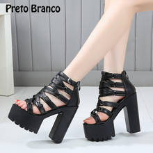 PRETO BRANCO 2021 Summer women's Shoes 14cm Roman Catwalk thick-soled Nightclub Super high-heeled T Stage Show Sandals shoes ZYW 2024 - buy cheap