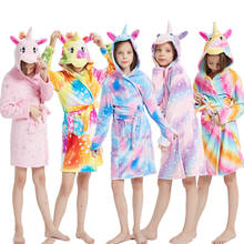 Roupão de manga comprida com capuz para crianças, pijama kigurumi para crianças, robe unicórnio adorável, robe de banho de animal, roupão de inverno para meninas 2024 - compre barato