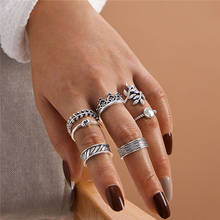 Letinterface anéis de coroa de folha cor de prata para mulheres, conjunto de anéis clássicos punk com articulações, acessórios de joalheria 2024 - compre barato