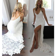 New Cheap Sexy Beach Lace Mermaid Wedding Dresses 2020 Open Back Side Split Bohemian Bridal Party Gowns 2024 - buy cheap